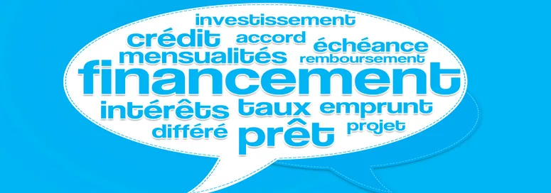 Bulle de mots du crédit : financement, prêt, crédit, taux, emprunt, mensualités, intérêts