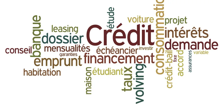 Nuage de mots autour du mot Crédit : emprunt, financement, taux, dossier