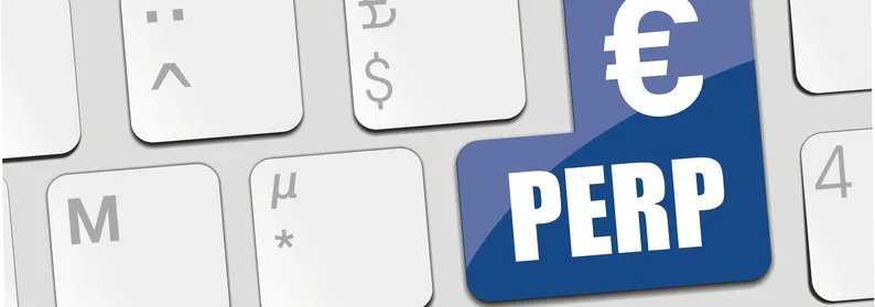 Touche bleue PERP avec symbole euro sur un clavier d'ordinateur